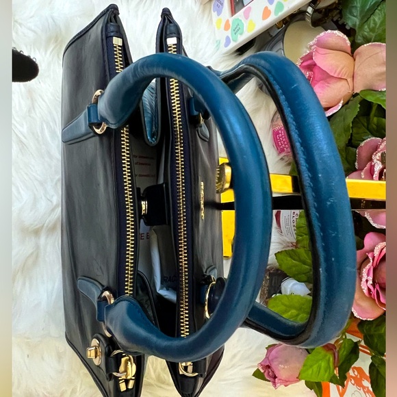 Coach Two Tone Blue Python Embossed With Double Zip Leather Handbag - Picture 5 of 15